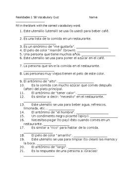 Spanish <strong>1</strong> Audio Activities The audio files on this page are activities that allow the students to practice the <strong>vocabulary</strong> and grammar that they have learned. . Realidades 1 5b vocabulary